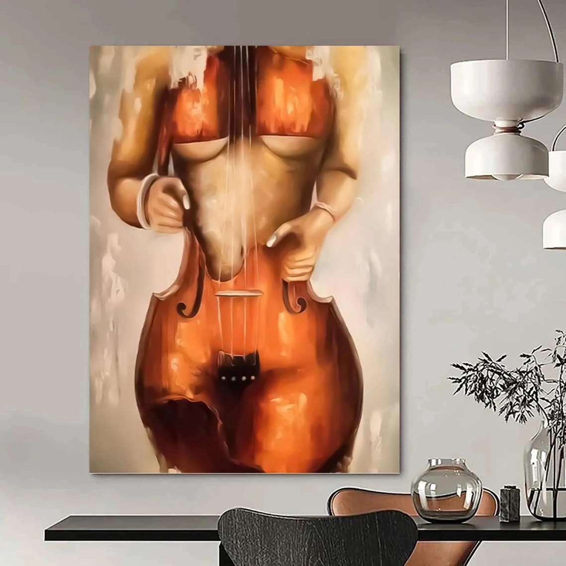 Cello Original Handmade Figure Contemporary Canvas Wall Art C9WW1